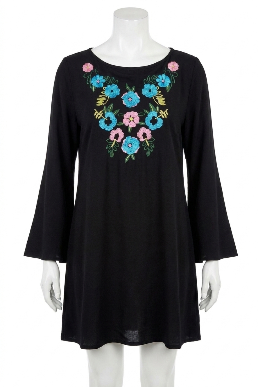NEW VELZERA floral embroidered mini dress - plus in black